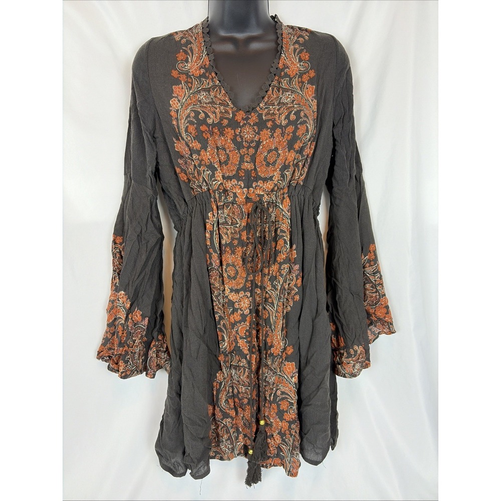 TAYLOR & SAGE Women's Bohemian Paisley Multicolor Dress Open Back M Long Sleeve